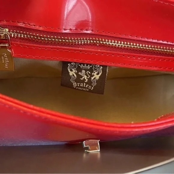 Pratesi Firenze Red Patent Leather Satchel Bag Purse Made In Italy New - Picture 9 of 9